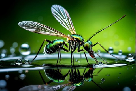 Close up of a mosquito using its proboscis to extract fluid, AI generated