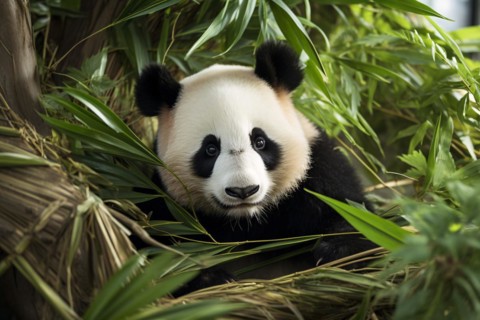 Giant Panda bear in bamoboo forest. KI generiert, generiert, AI generated