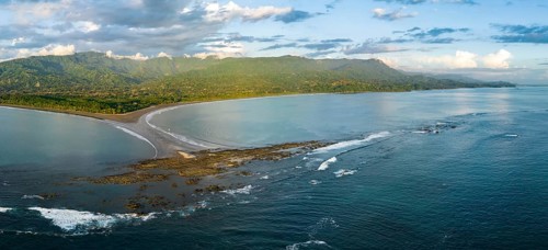 Panorama, aerial view, Marino Ballena National Park, Osa National Park, headland and sea of the