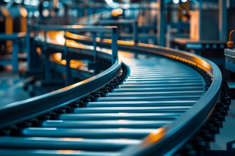 Empty conveyor belt in factory. KI generiert, generiert, AI generated