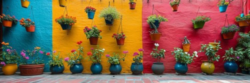 Typical architecture of Mexican colonial colorful houses in historic city center, AI generated