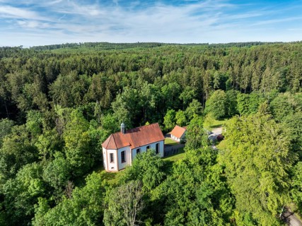 Aerial view of the Schenkenberg Chapel built in 1722, a pilgrimage chapel in a forest near