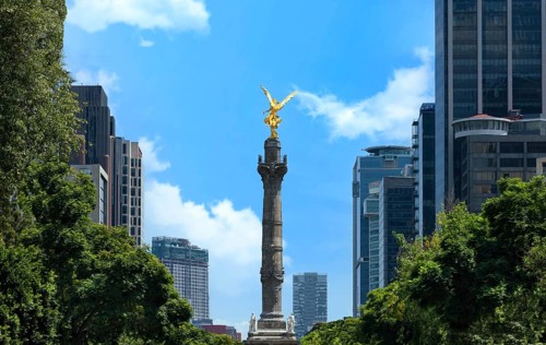 Mexico City tourist attraction Angel of Independence column near financial center and El Zocalo