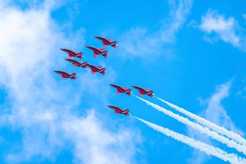 Red Arrows, Royal Air Force Aerobatic Team, Airshow 2024, Teignmouth, Devon, England, United