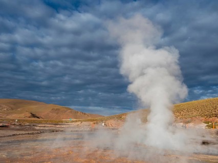 Geysers and rising steam in the Atacama Desert, Chile, South America