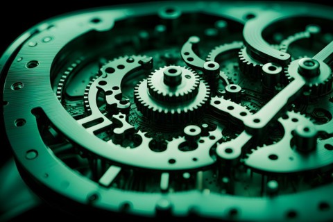AI generated mechanical watch close up with shimmering digital component