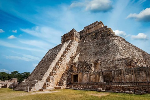 Ancient mayan pyramid (Pyramid of the Magician El Adivino) in Uxmal, Mexico, Central America