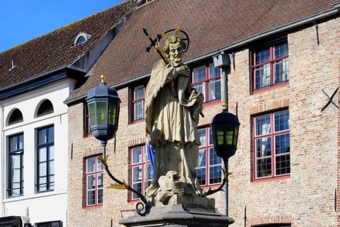 John of Nepomuk or John Nepomucene statue, Bruges, Flanders, Belgium, Europe
