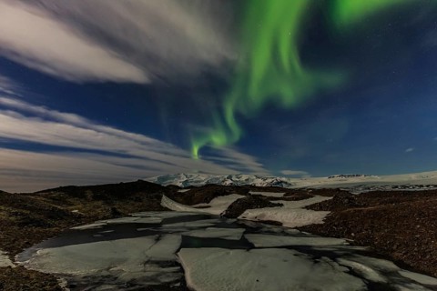 Northern Lights, Aurora borealis over glaciers, Vatnajökull, Iceland, Europe