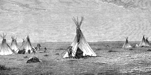 Indian village with tepees in the Northwest of America, in 1880, Historical, digital reproduction