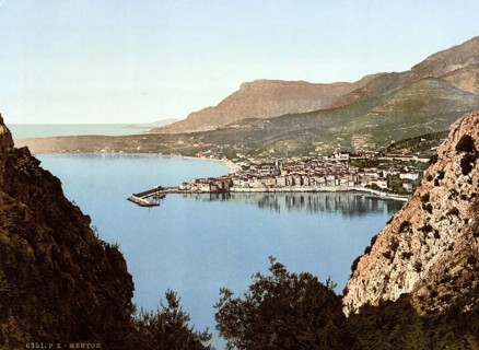 Seen from the cliffs, Old Town of Menton on the Riviera, France, c. 1895, Historic, digitally