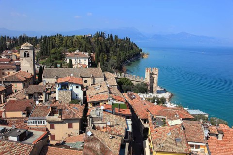 General view of the old town centre of Sirmione on the southern shore of Lake Garda, Province of