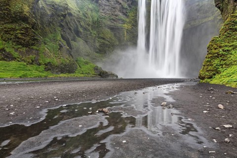Waterfall, gorge, river, summer, spray, Skogafoss, Iceland, Europe