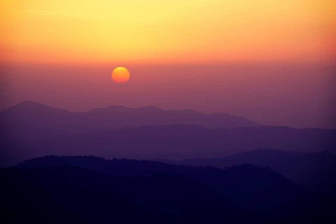 Sunset in Himalayas Shivalik hills. Shimla, Himachal Pradesh, India, Asia