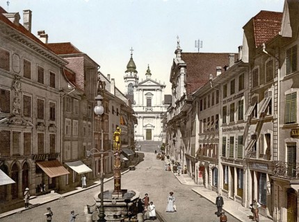 The Hauptgasse in Solothurn in Switzerland, Historical, digitally restored reproduction from a 19th