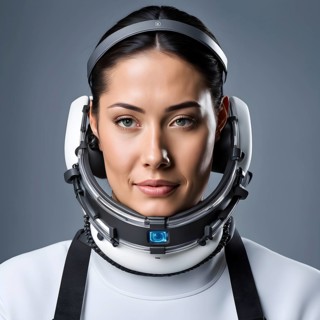 Woman wearing a orthopedic halo traction device, ai generated, AI generated