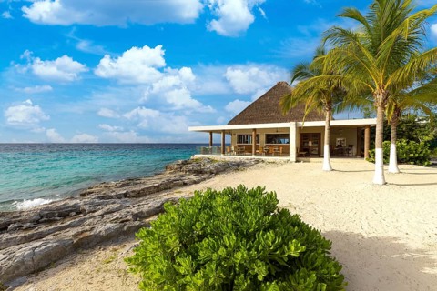 Mexico, Cozumel beach cafes and restaurants with scenic ocean views and national food and drinks,