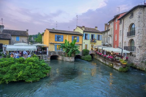 Restaurants on the Mincio River, Borghetto, Valeggio sul Mincio, Province of Verona, Italy, Europe