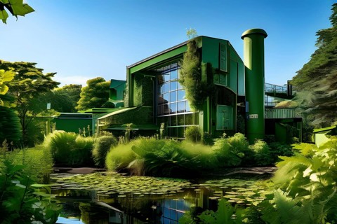 Crafted green cardboard factory embodying green washing concept, AI generated