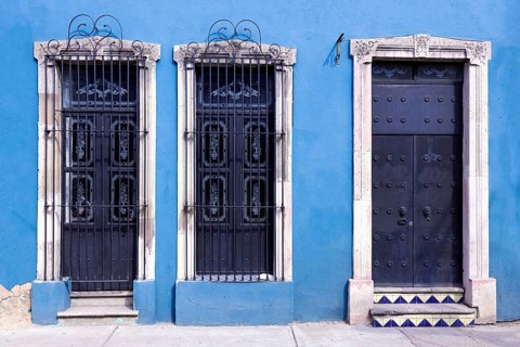 Central Mexico, Aguascalientes colorful streets and colonial houses in historic city center, one of