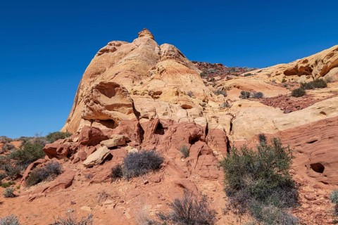 Rock formations along the Fire Canyon Overlook Trail at Valley of Fire State Park near Overton,