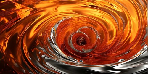 Digital art illustration of a liquid whirlpool swirling with orange and silver tones, AI generated