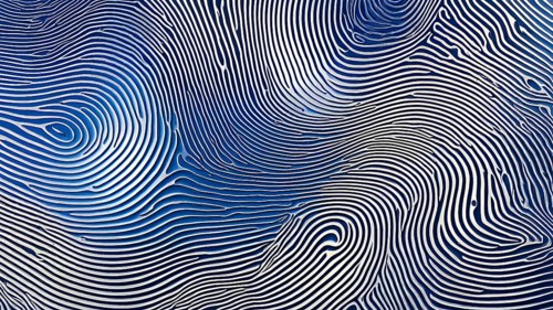 Fingerprint background dominated by swirl patterns in blue hues, AI generated