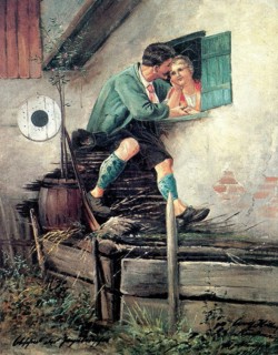 Farewell of the Hunter Boy to his Girl, at the Window, Painting by Adolf Hitler (1889-1945),