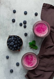 Smoothie, drink, in glass glasses, blueberry, homemade, breakfast, top view, no people