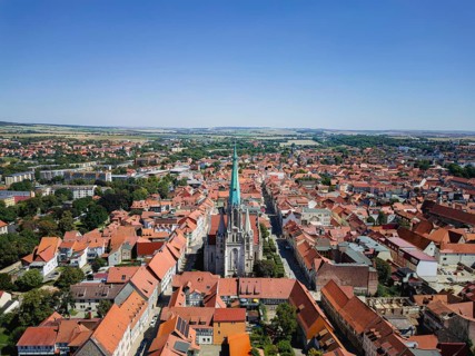 A bird's eye view of the old town centre of Mühlhausen