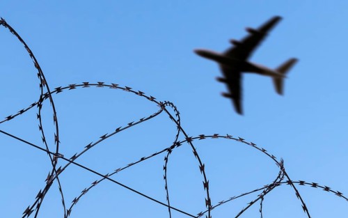 Symbolic image, deportation flights of illegal and delinquent migrants, image of a flying aircraft
