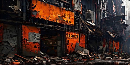 Vintage style collage featuring textured grunge posters in hues of black and orange, AI generated