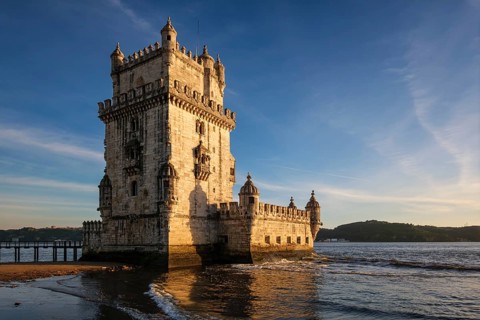 Belem Tower or Tower of St Vincent, famous tourist landmark of Lisboa and tourism attraction, on