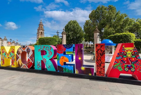 Morelia, Michoacan, Mexico, September 22, 2021: Big Letters sign of Morelia on the central city