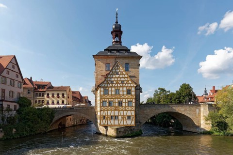 Historic Town Hall on the Regnitz, Bridge Town Hall, Bamberg, Upper Franconia, Bavaria, Germany,
