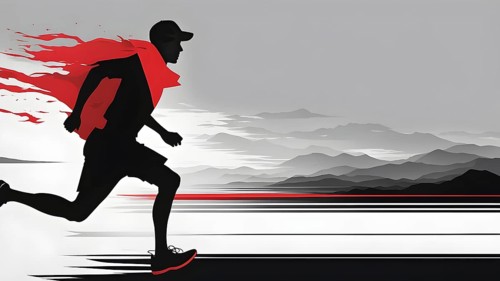 Abstract illustration in geometric shapes of a man in hurry, AI generated