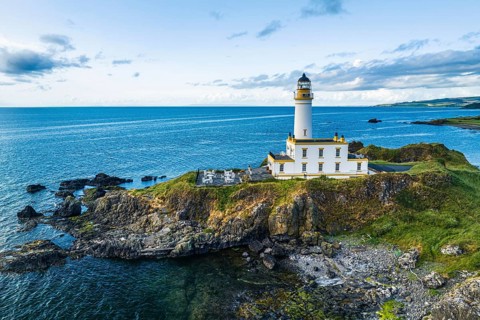 Turnberry Lighthouse from a drone, Turnberry Point Lighthouse, Trump Turnberry Golf Resort, South