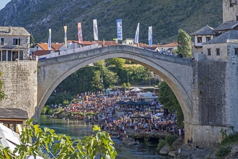Annual diving competition on the Stari Most, 16th-century Ottoman bridge in the city Mostar,
