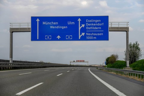 Empty motorway, corona crisis, pandemic, motorway A8, near Esslingen, Baden-Württemberg, Germany,