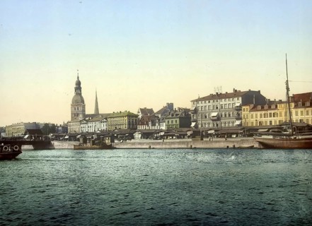 Panorama at the harbour, Riga, formerly Russia, today Latvia, around 1890, Historic, digitally