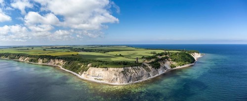 Aerial view of Cape Arkona with chalk cliffs, direction finder and lighthouse, Putgarten, Rügen