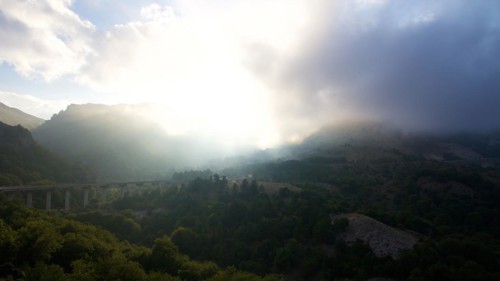 Fog, Backlight, Bridge, Mountains, Madonie National Park, Spring, Sicily, Italy, Europe
