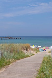 Beach access, pier, Göhren, Rügen Island, Mecklenburg-Western Pomerania, Germany, Europe