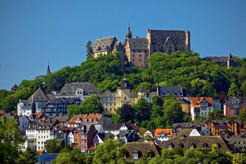 The landgrave's castle above the old town in Marburg an der Lahn, Hesse, Germany, Europe