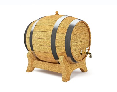 Wooden oak brandy wine beer barrel iwith valve tap solated on white background