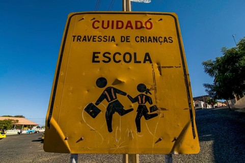 Traffic sign. San Felipe. Vulcano Fogo. Fogo. Cabo Verde. Africa