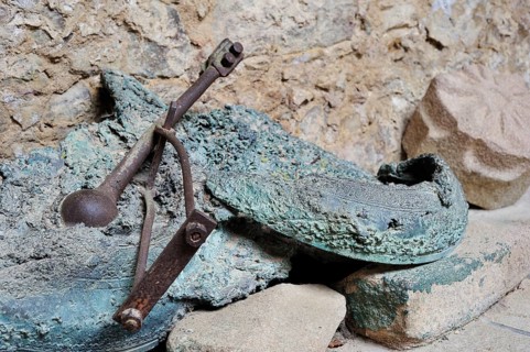 The partially melted bells in the church. The burnt village of Oradour-sur-Glane was destroyed on