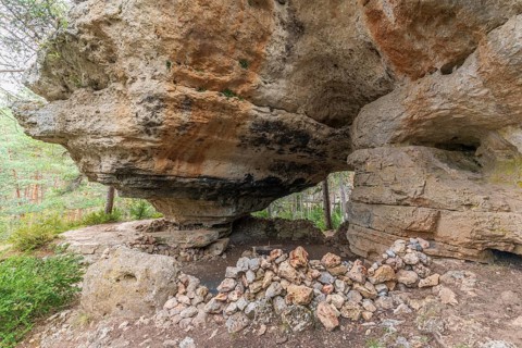 Stone arches on the path of the arcs of st pierre on the causse mejean in the cevennes. Lozere,