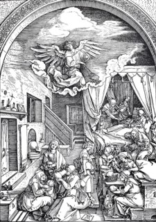 Picture cycle From the Life of the Virgin, the Birth of Mary, woodcut by Albrecht Dürer,