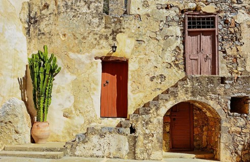 Old walls, Preveli Monastery, south coast of Crete, Greece, Europe